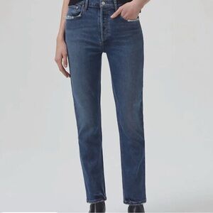 AGOLDE Riley Button Fly Crop High Rise Straight Leg Jeans 33